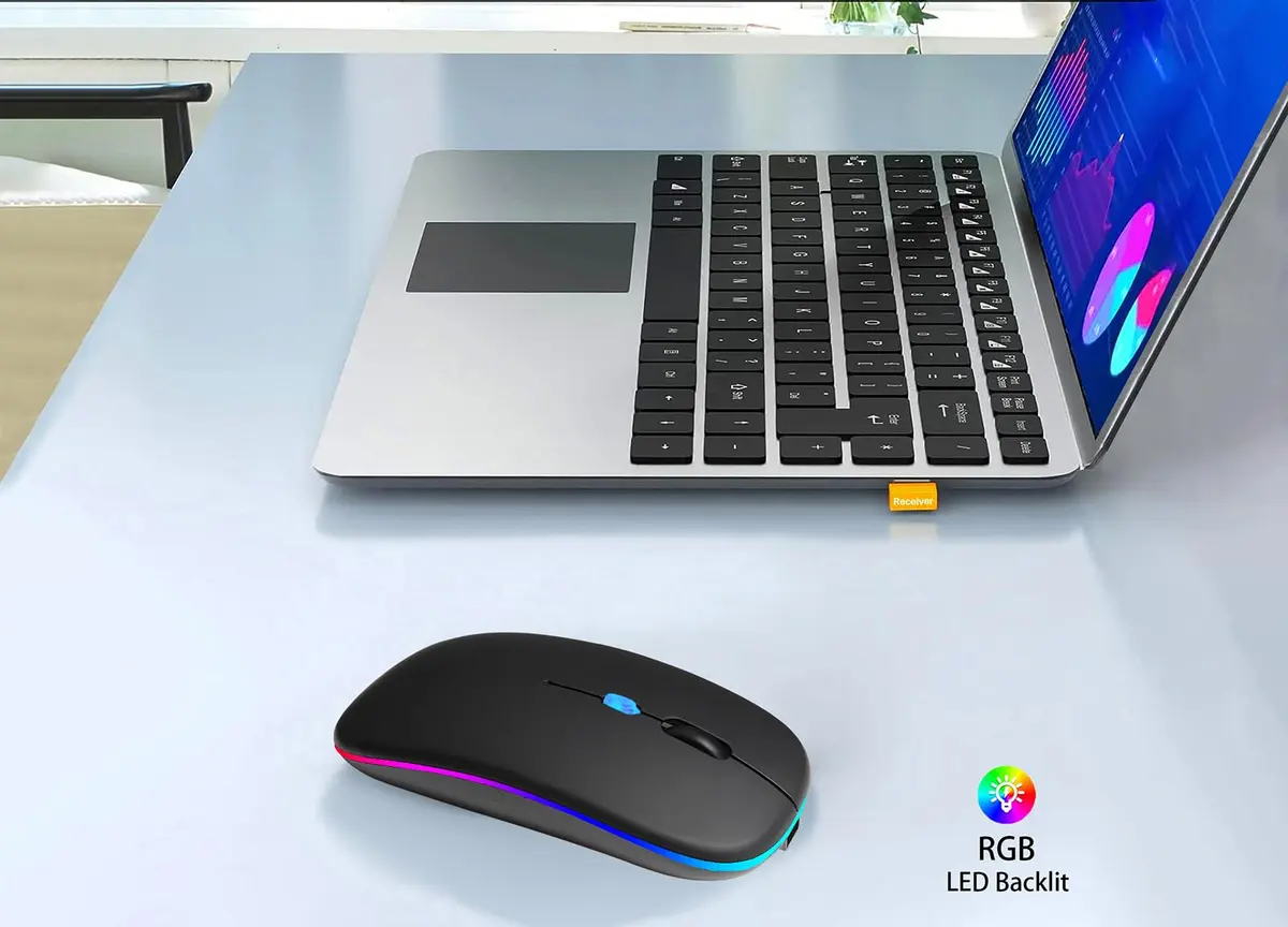 AIKOKOK Wireless Bluetooth Mouse, Rechargeable Dual Mode, Black | Silent, Portable, 2.4G & Bluetooth 5.2/3.0 - view 2