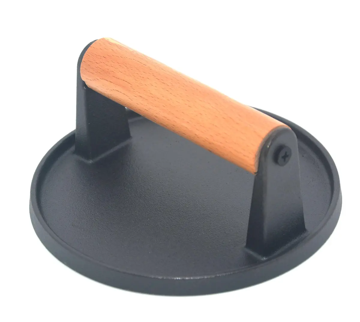 JNXHON Heavy Duty Cast Iron Smash Burger Press 6.4" | Flat Round Barbecue Meat Flat Press with Wooden Handle for Griddle & Sandwiches - view 5