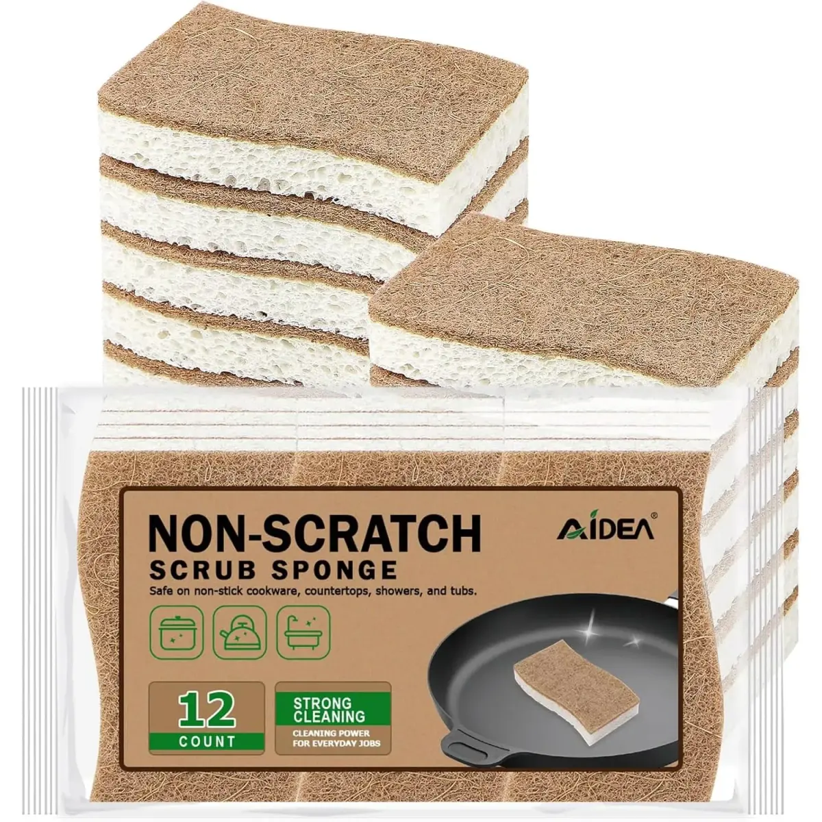 AIDEA Natural Cellulose & Sisal Sponges 12-Pack | Gentle, Non-Scratch Cleaning for Cookware & Surfaces - main product image