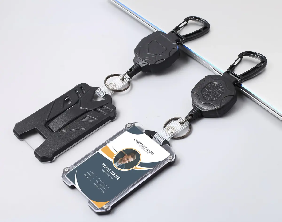 COOKOOKY Heavy Duty Retractable Badge Holder with Carabiner & Lanyard, 2-Pack Black | Strong Stainless Steel Cord - view 2