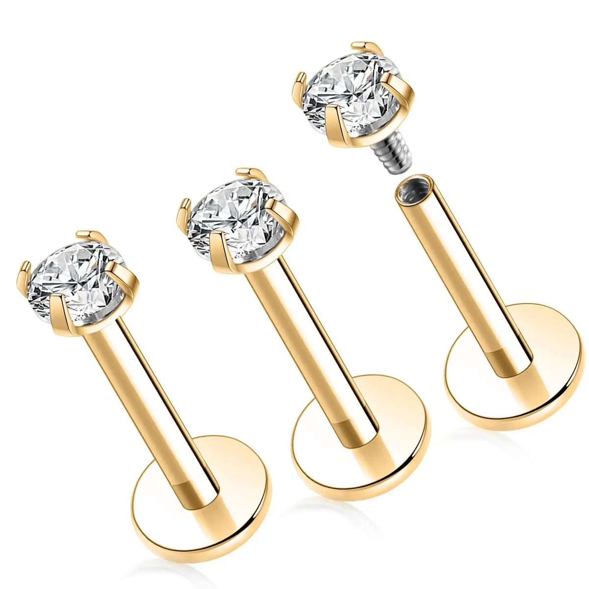 GAGABODY Labret Studs 16g G23 Titanium Lip Piercing Jewelry CZ Internally Threaded Earrings Gold Tragus Earrings 6mm Helix Stud Cartilage Piercing - main product image