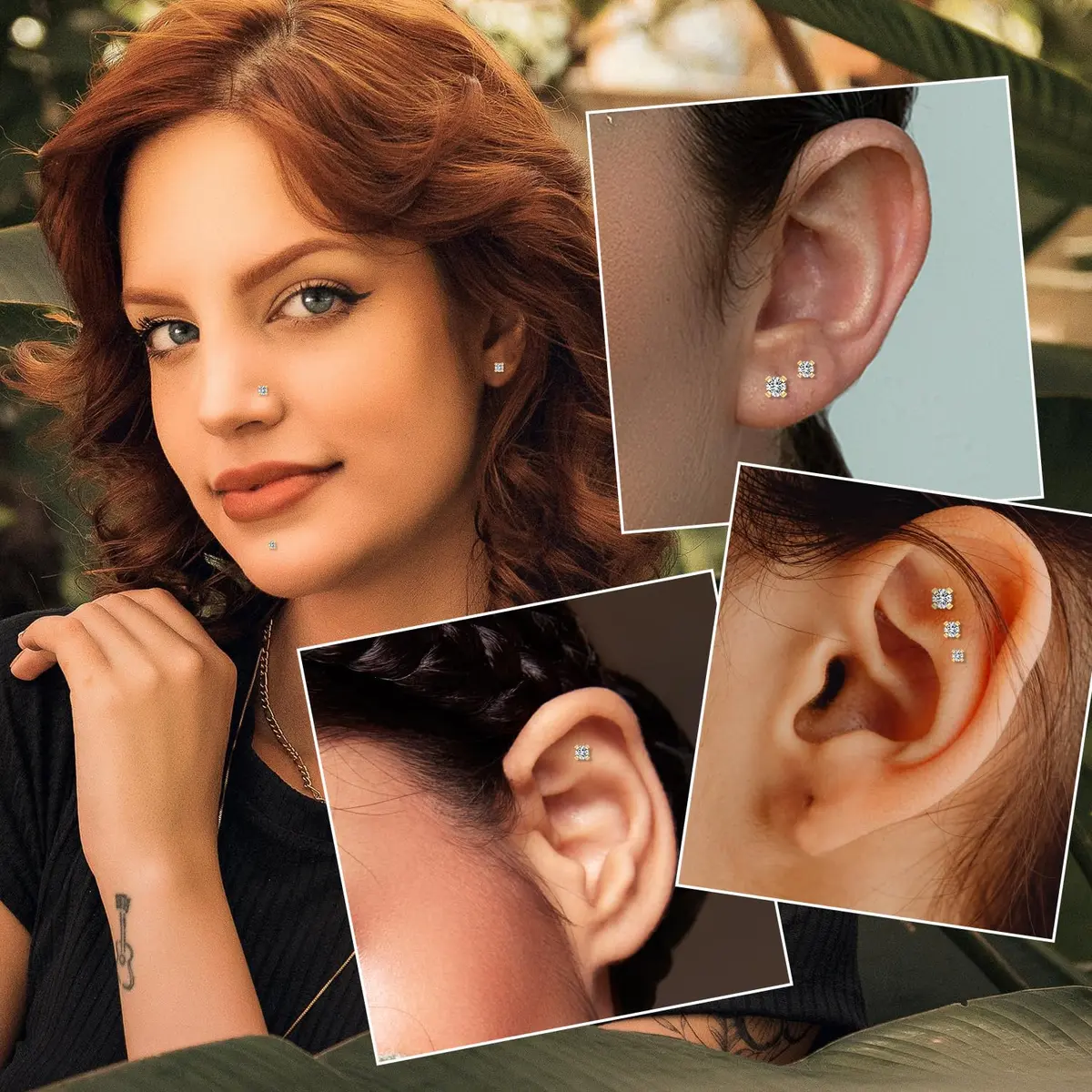 GAGABODY Labret Studs 16g G23 Titanium Lip Piercing Jewelry CZ Internally Threaded Earrings Gold Tragus Earrings 6mm Helix Stud Cartilage Piercing - view 9