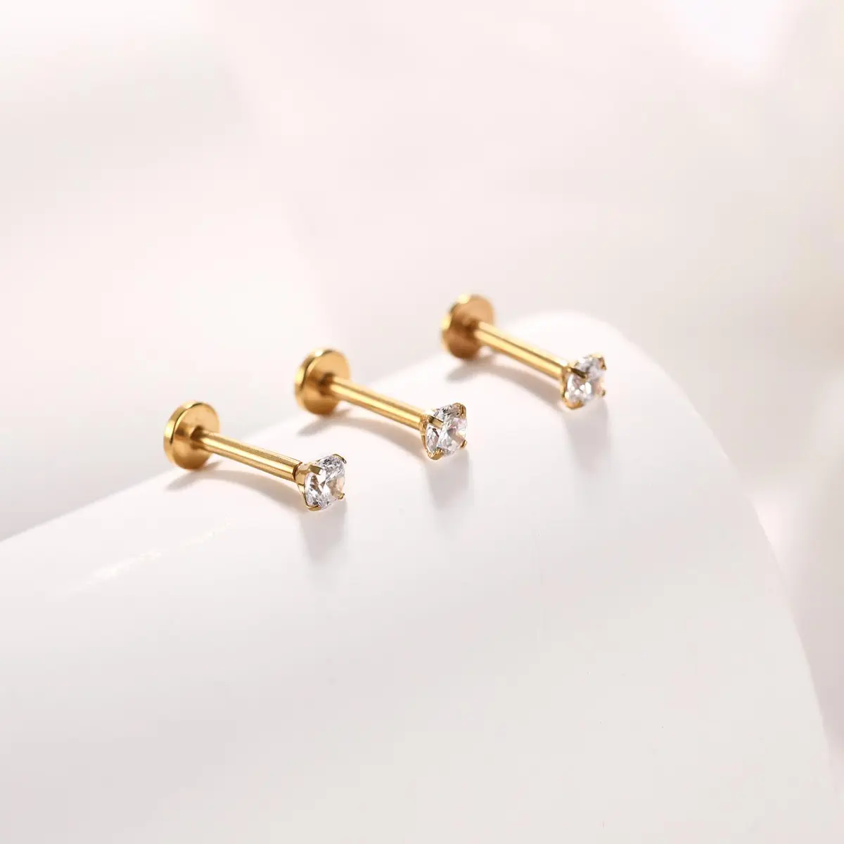 GAGABODY Labret Studs 16g G23 Titanium Lip Piercing Jewelry CZ Internally Threaded Earrings Gold Tragus Earrings 6mm Helix Stud Cartilage Piercing - view 2
