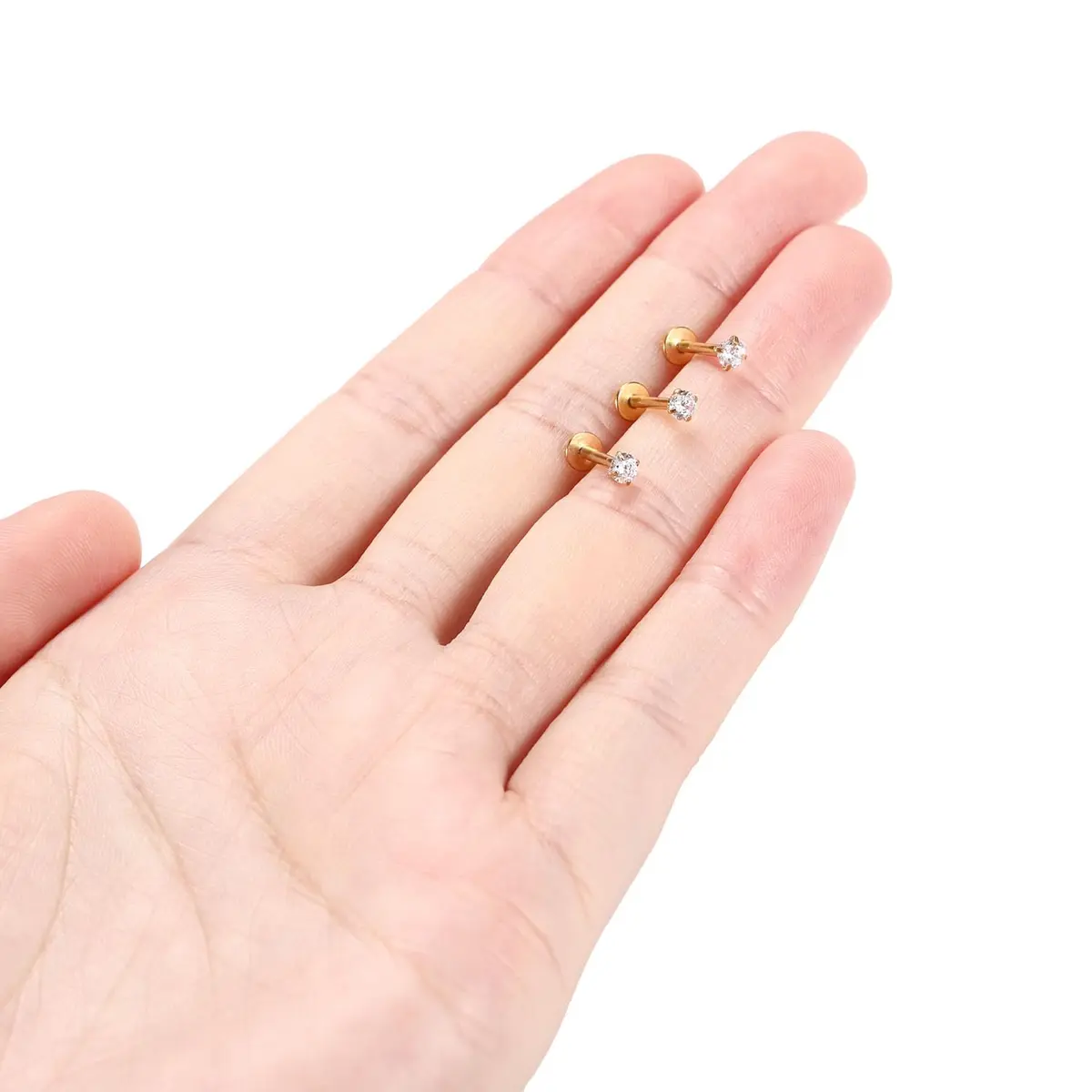 GAGABODY Labret Studs 16g G23 Titanium Lip Piercing Jewelry CZ Internally Threaded Earrings Gold Tragus Earrings 6mm Helix Stud Cartilage Piercing - view 3