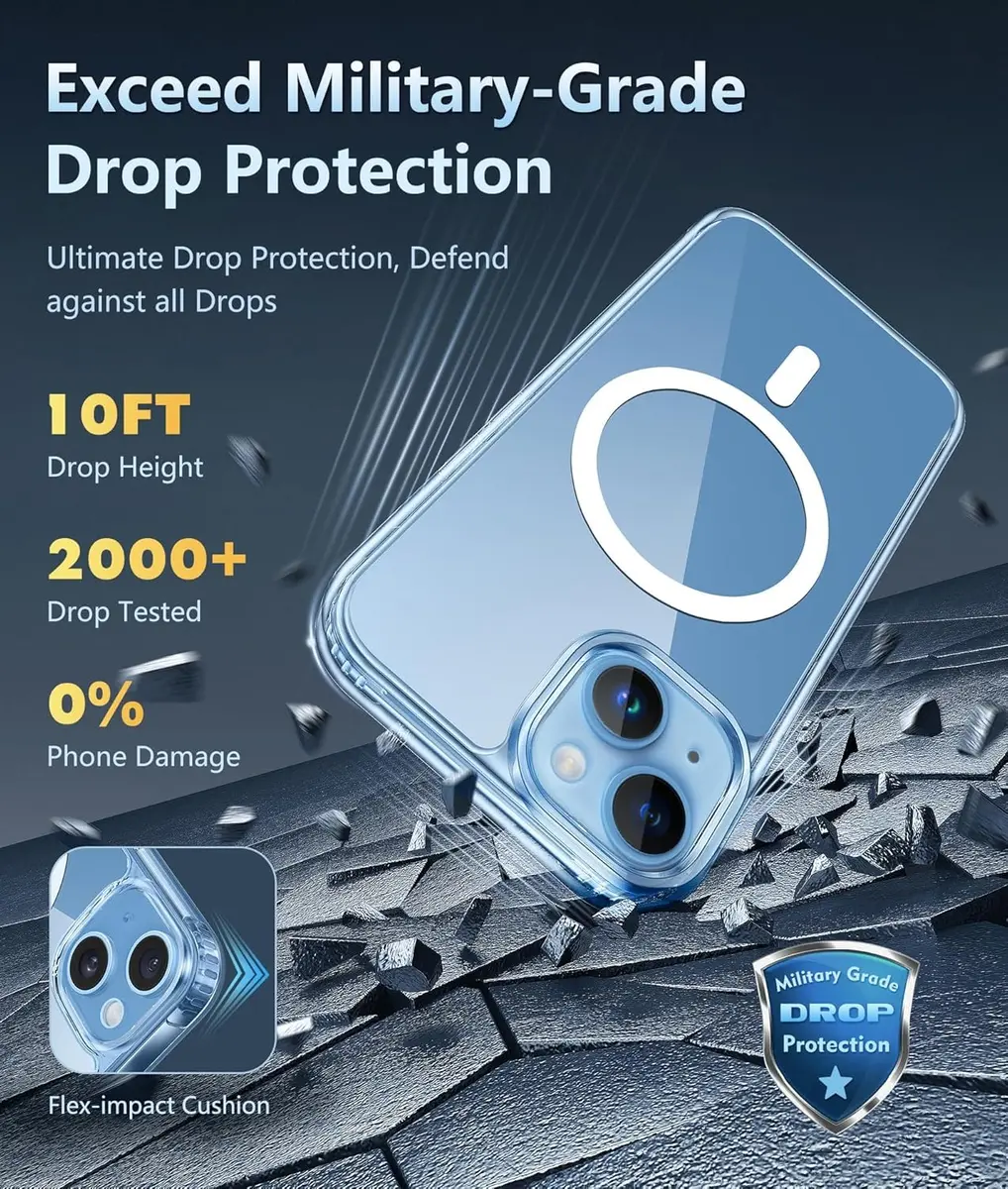 FNTCASE Clear Magnetic Case for iPhone 13/14 (6.1 Inch) | Military Grade Drop Protection with Screen Protector - view 3