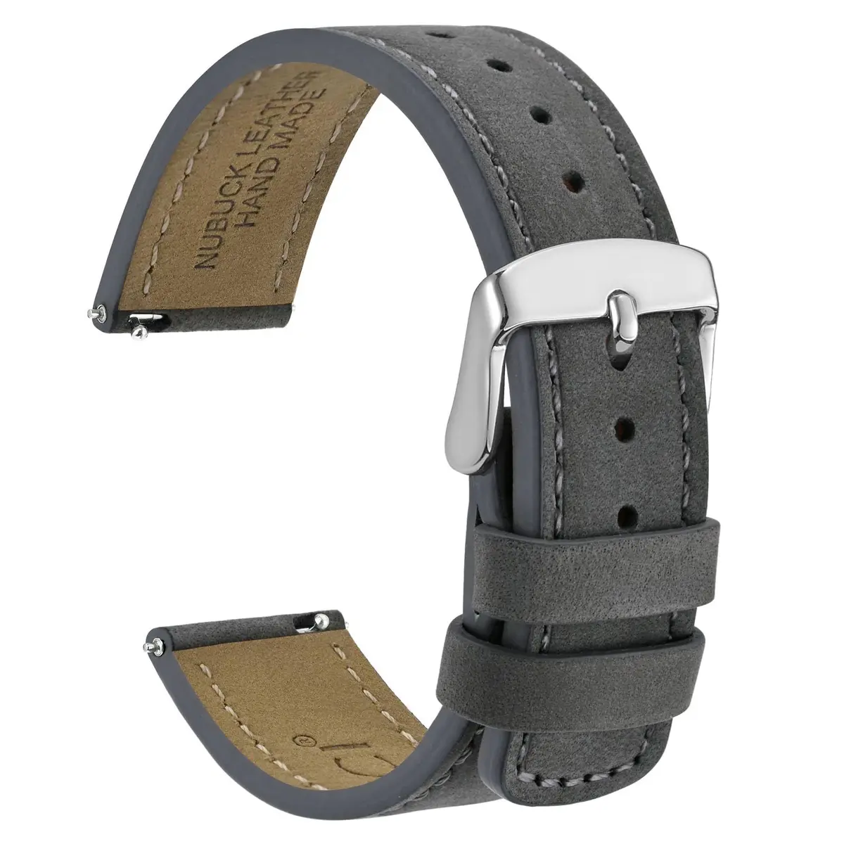 WOCCI 20mm Retro Nubuck Leather Watch Band with Silver Buckle | Quick Release Replacement Strap - main product image