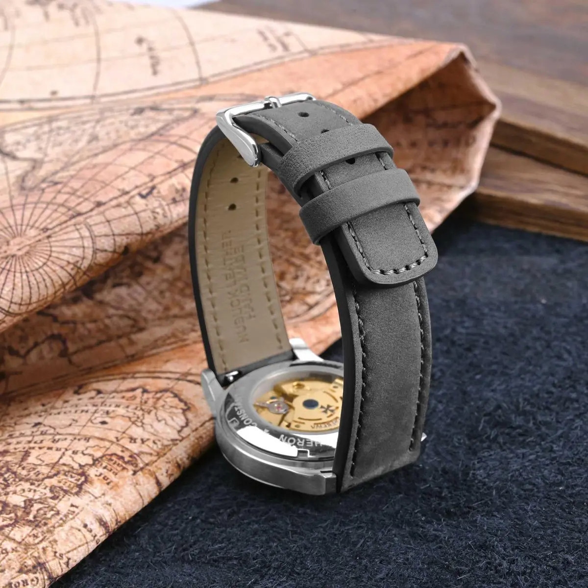WOCCI 20mm Retro Nubuck Leather Watch Band with Silver Buckle | Quick Release Replacement Strap - view 7