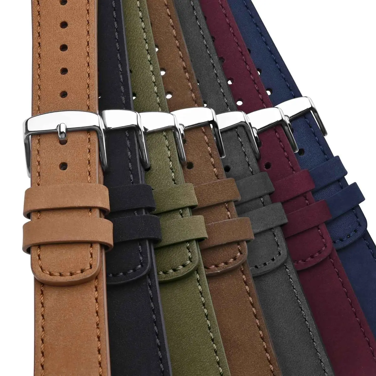 WOCCI 20mm Retro Nubuck Leather Watch Band with Silver Buckle | Quick Release Replacement Strap - view 9