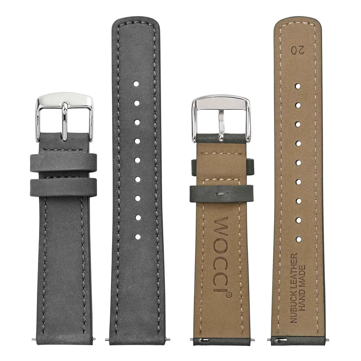 WOCCI 20mm Retro Nubuck Leather Watch Band with Silver Buckle | Quick Release Replacement Strap - view 2
