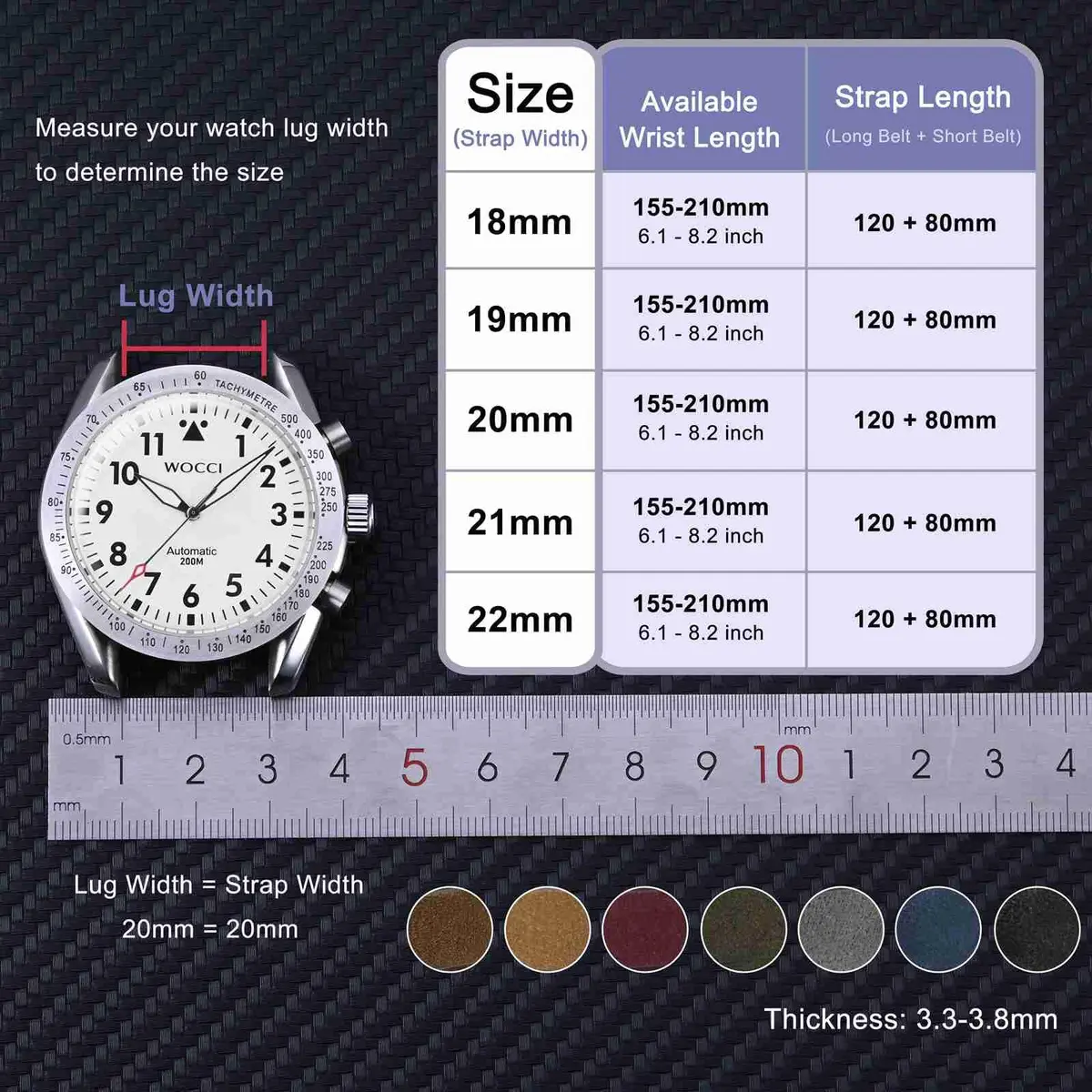 WOCCI 20mm Retro Nubuck Leather Watch Band with Silver Buckle | Quick Release Replacement Strap - view 3