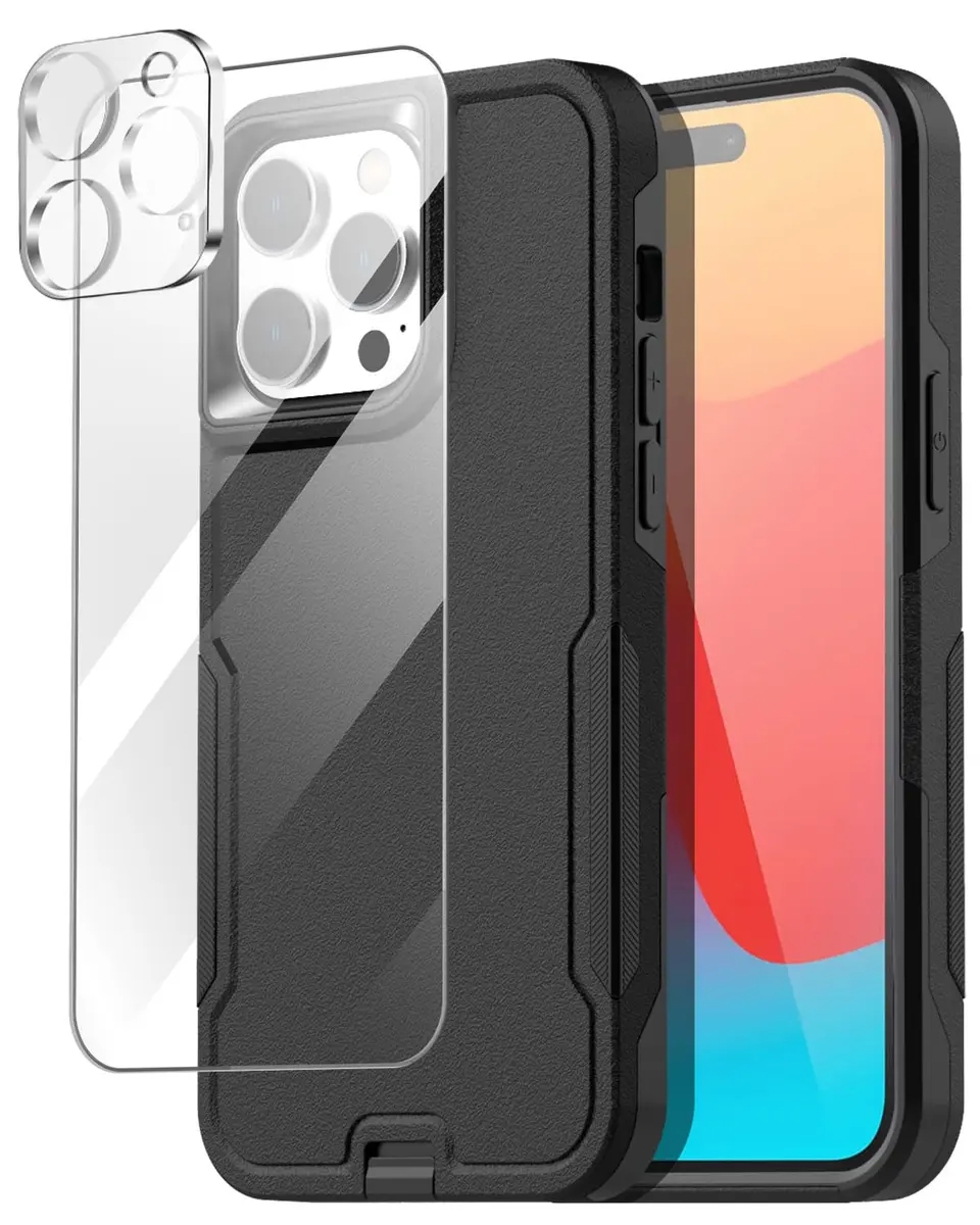 AICase iPhone 15 Pro Max Case with Glass Screen Protector & Camera Lens | Heavy Duty Drop Protection - main product image