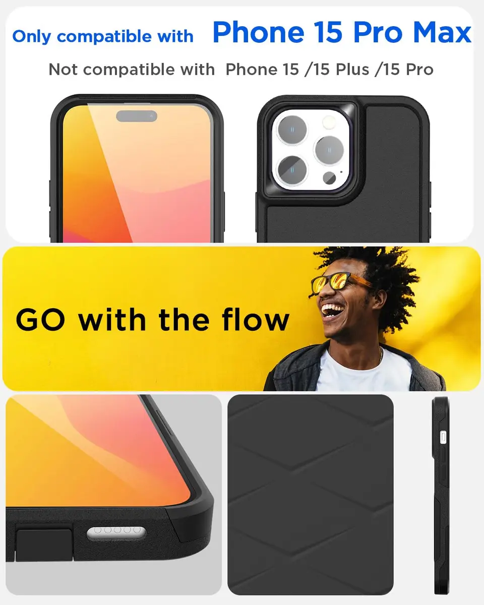 AICase iPhone 15 Pro Max Case with Glass Screen Protector & Camera Lens | Heavy Duty Drop Protection - view 2