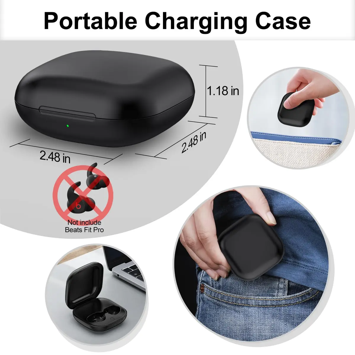 leQuiven Wireless Charging Case for Beats Fit Pro, Black | 700mAh Battery, Bluetooth Pairing - view 7