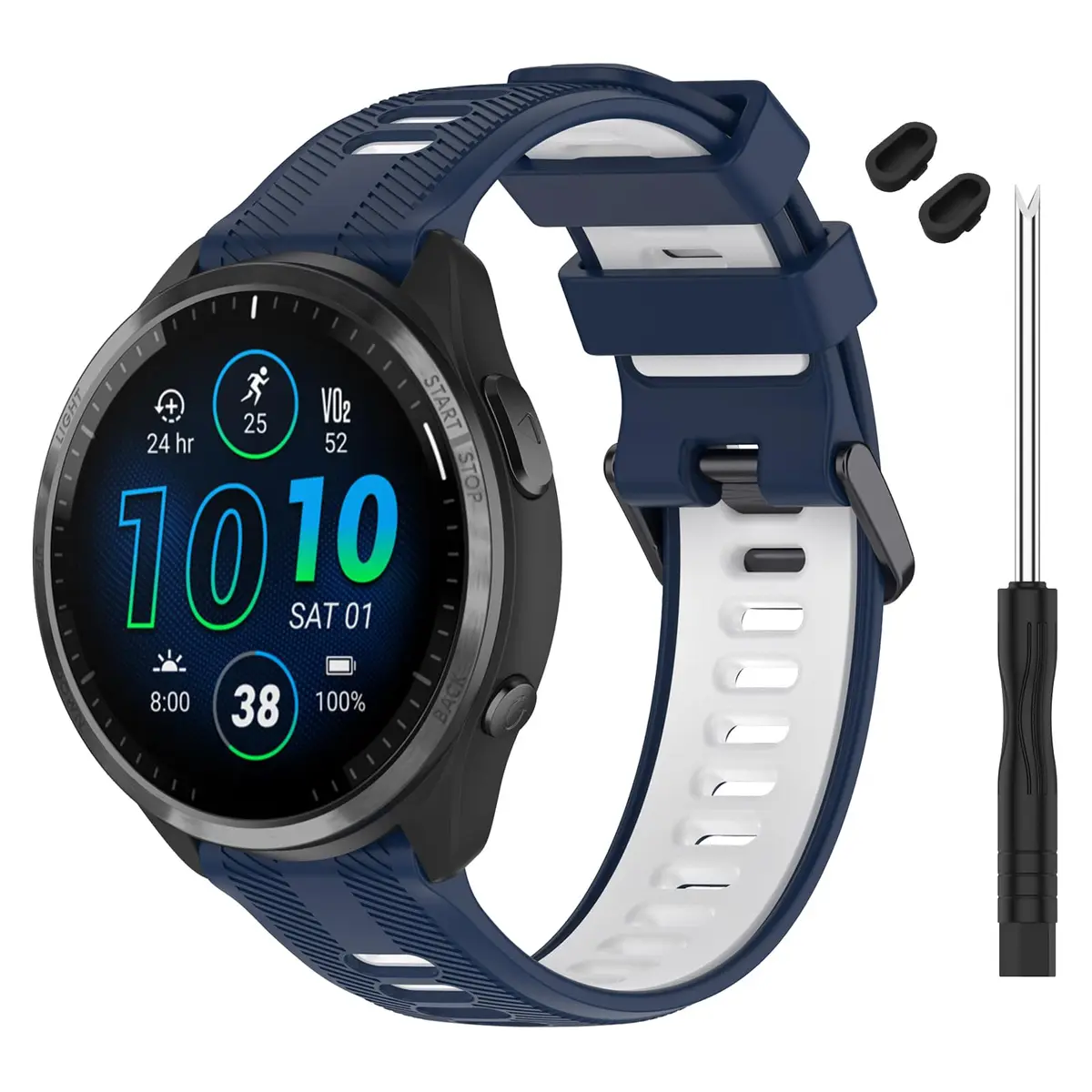 TopPerfekt Silicone Watch Band for Garmin Forerunner 965, 955, 935, 22mm | Navy-White - main product image