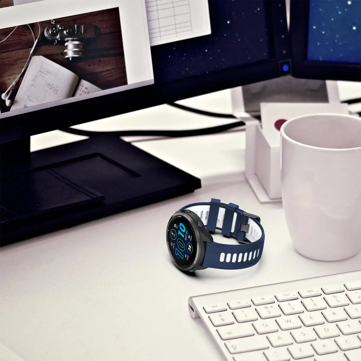 TopPerfekt Silicone Watch Band for Garmin Forerunner 965, 955, 935, 22mm | Navy-White - view 7