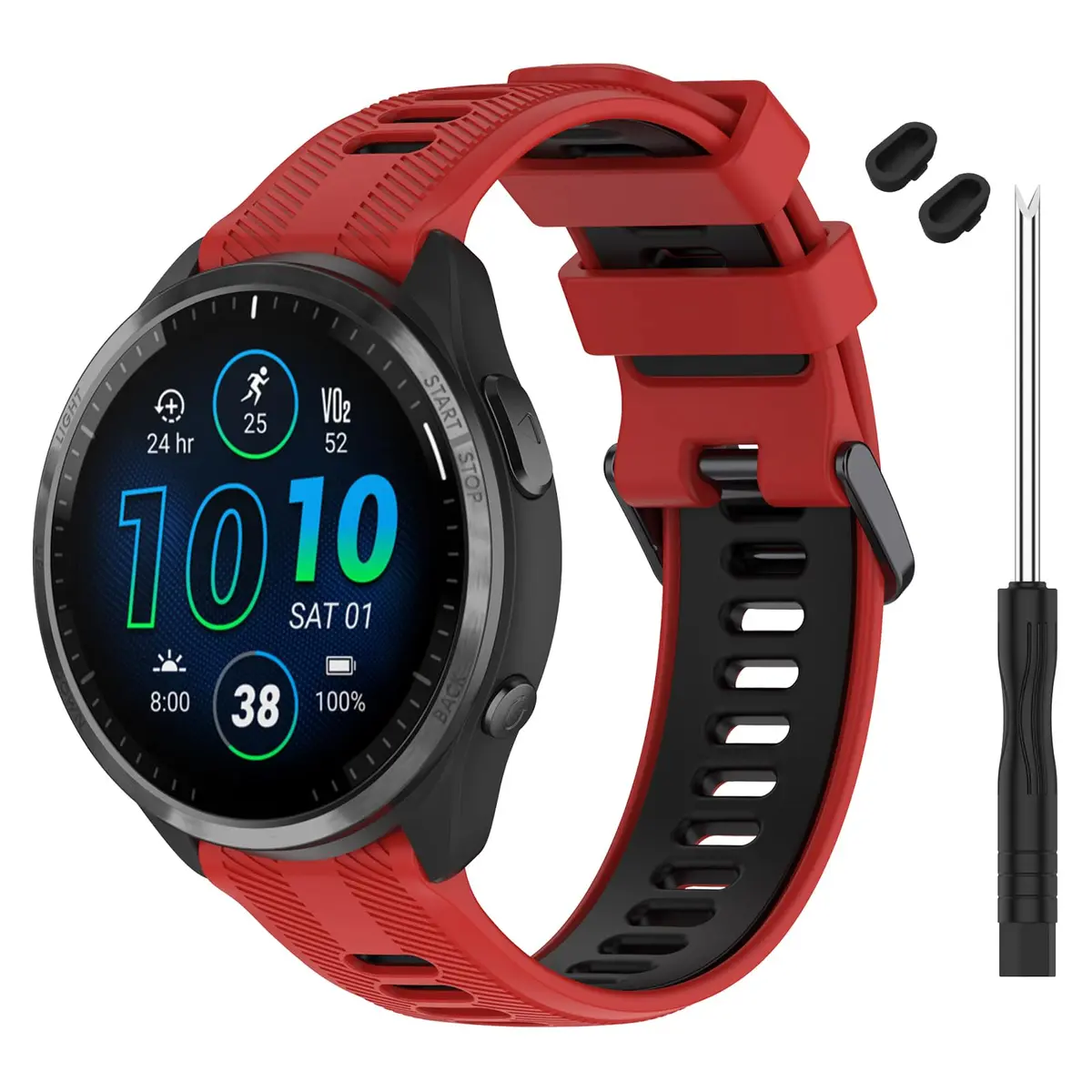 TopPerfekt Silicone Watch Band Compatible with Garmin Forerunner 965/955/935/Descent G1/Instinct/Fenix 6/5 Series 22mm (Red-Black) - main product image