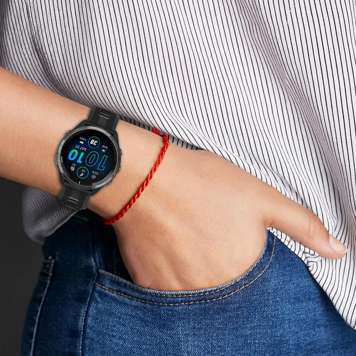 TopPerfekt Silicone Watch Band for Garmin Forerunner 965/955/935/Descent G1/Instinct/Fenix 5/6/7/8/MARQ 22mm | Breathable & Lightweight - view 4