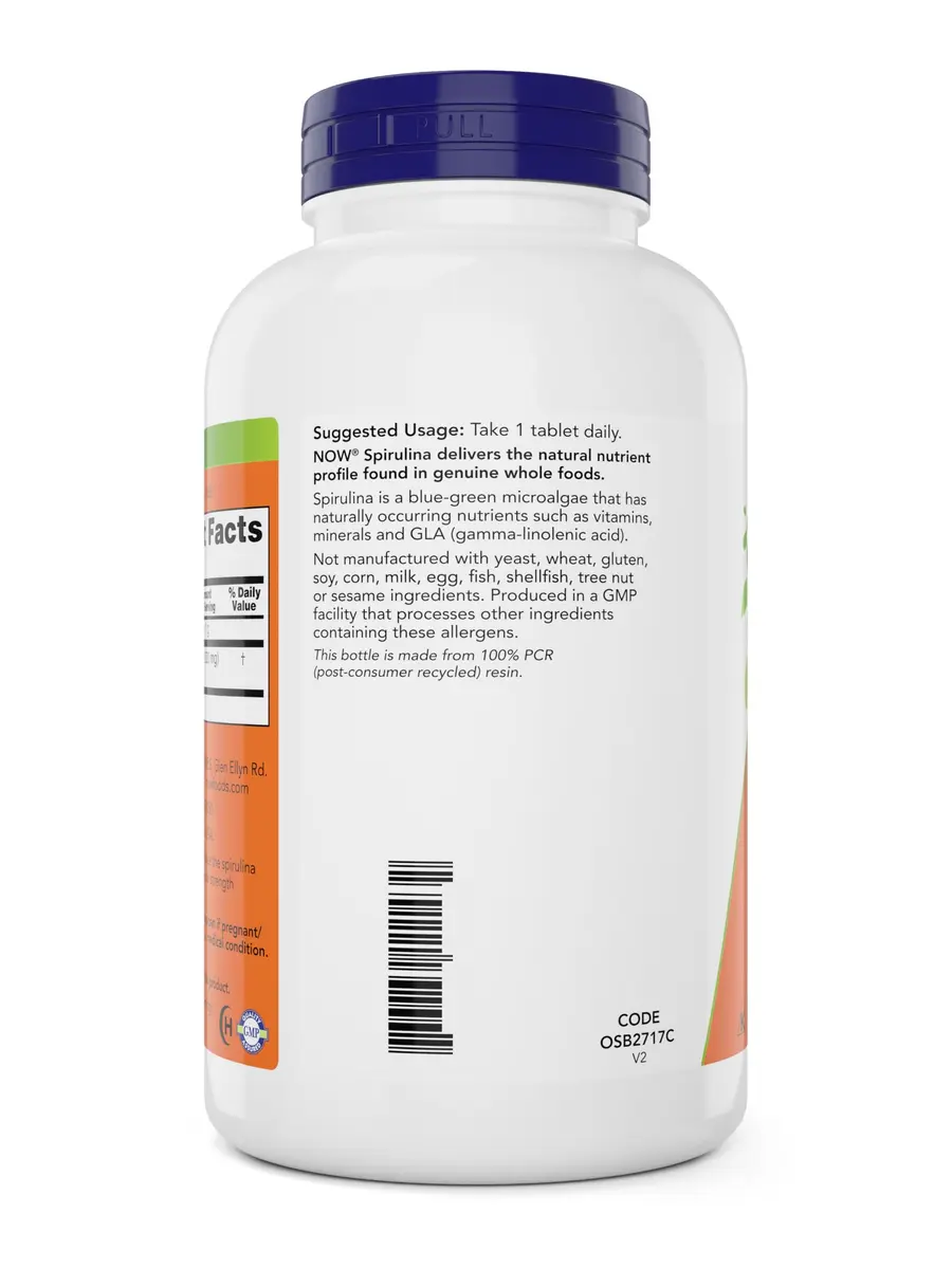 NOW Foods Organic Spirulina 1000mg Tablets - 300 Count | Double Strength, Non-GMO, Vegan - view 3