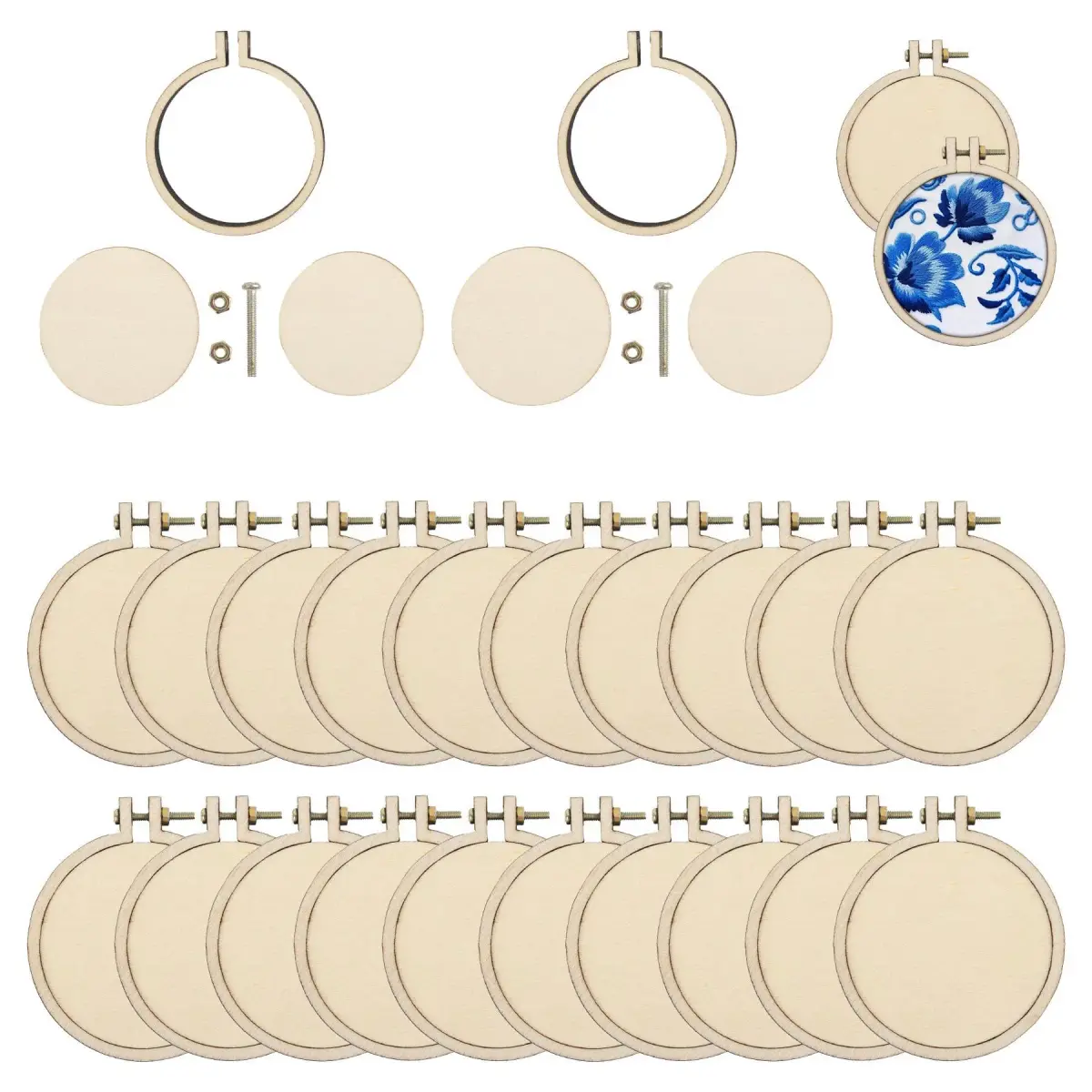Framendino Mini Embroidery Hoop 2.2x2 Inch (20 Pack) | Natural Wood Craft Hoops for DIY Hanging Ornaments - main product image