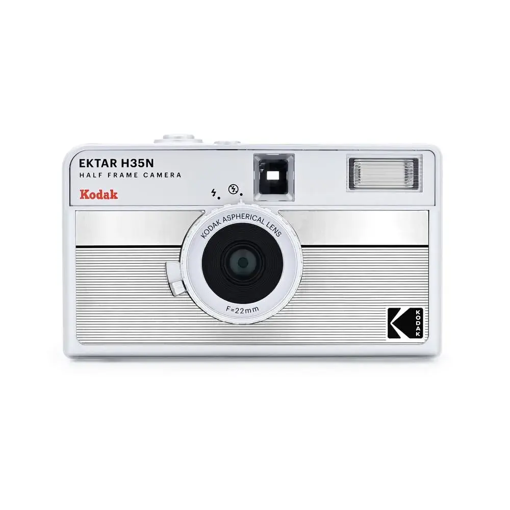 Kodak EKTAR H35N Half Frame Film Camera, 35mm, Striped Silver | Built-in Star Filter, Bulb Function - main product image