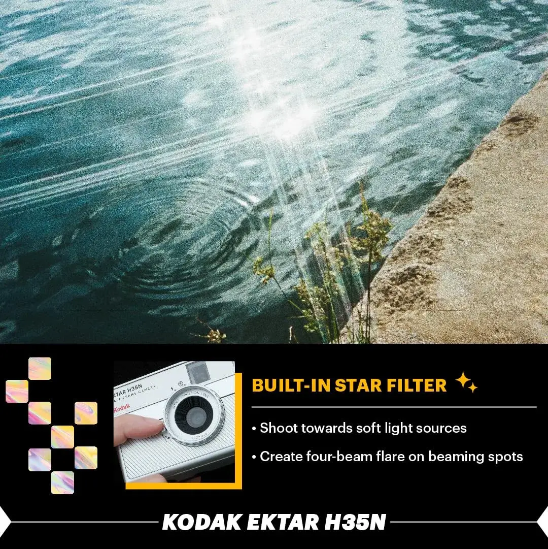 Kodak EKTAR H35N Half Frame Film Camera, 35mm, Reusable, Focus-Free, Bulb Function, Built-in Star Filter, Coated Improved Lens (Glazed Orange) - view 6