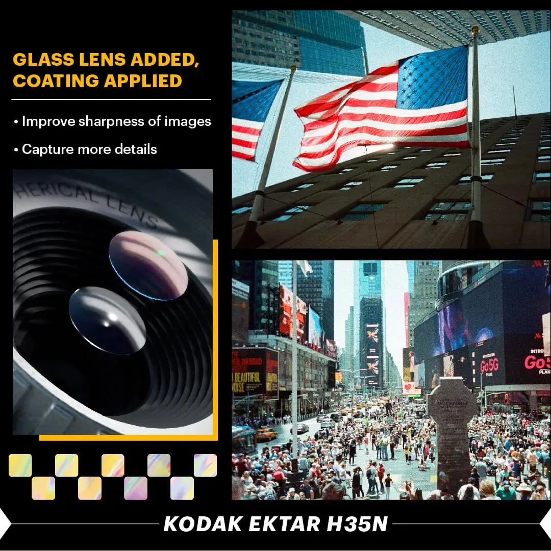 Kodak EKTAR H35N Half Frame Film Camera, 35mm, Reusable, Focus-Free, Bulb Function, Built-in Star Filter, Coated Improved Lens (Glazed Orange) - view 8