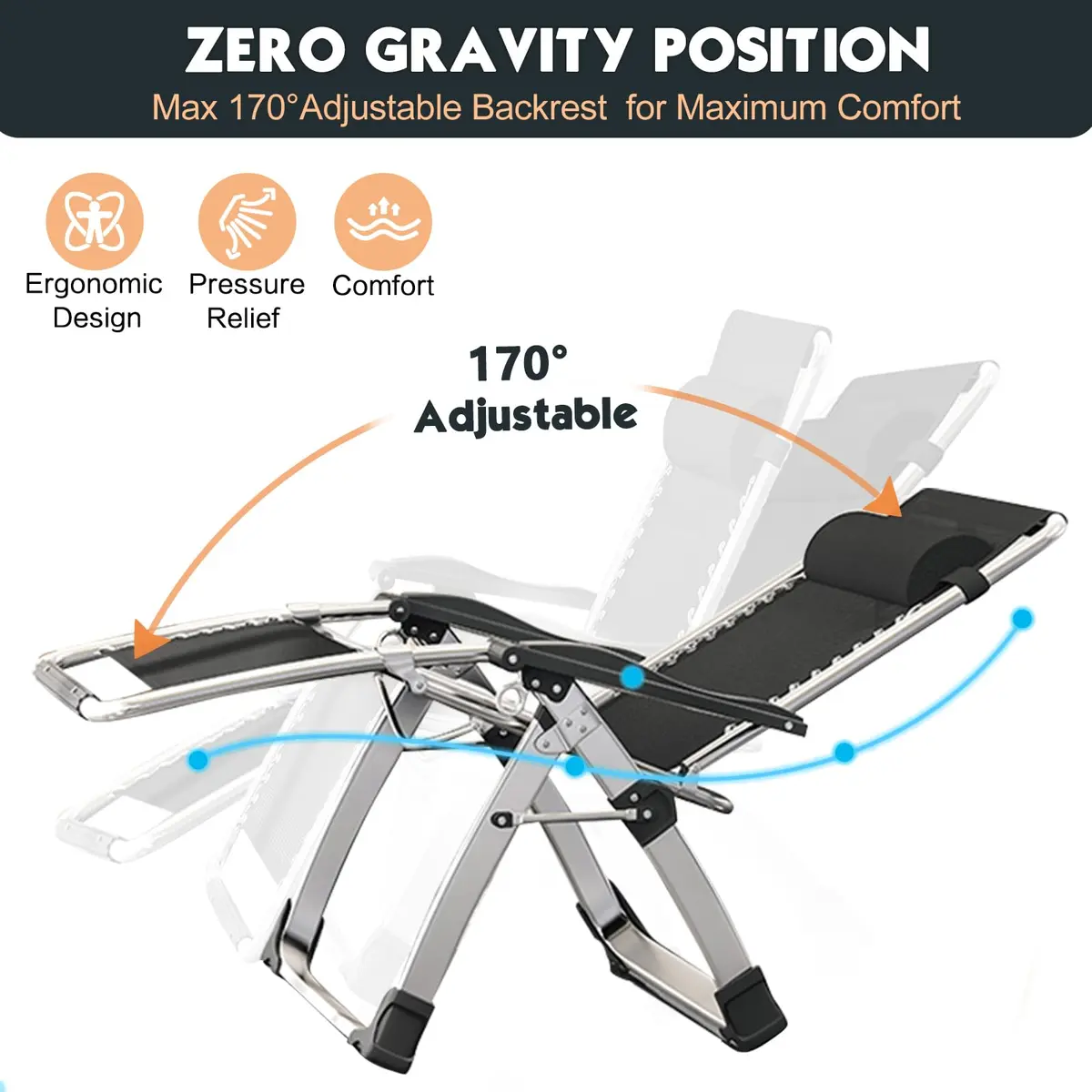 MOPHOTO Zero Gravity Chair Outdoor Padded Lounge Chair Supports up to 200kg - view 5