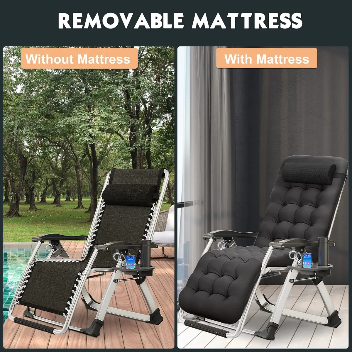 MOPHOTO Zero Gravity Chair Outdoor Padded Lounge Chair Supports up to 200kg - view 3