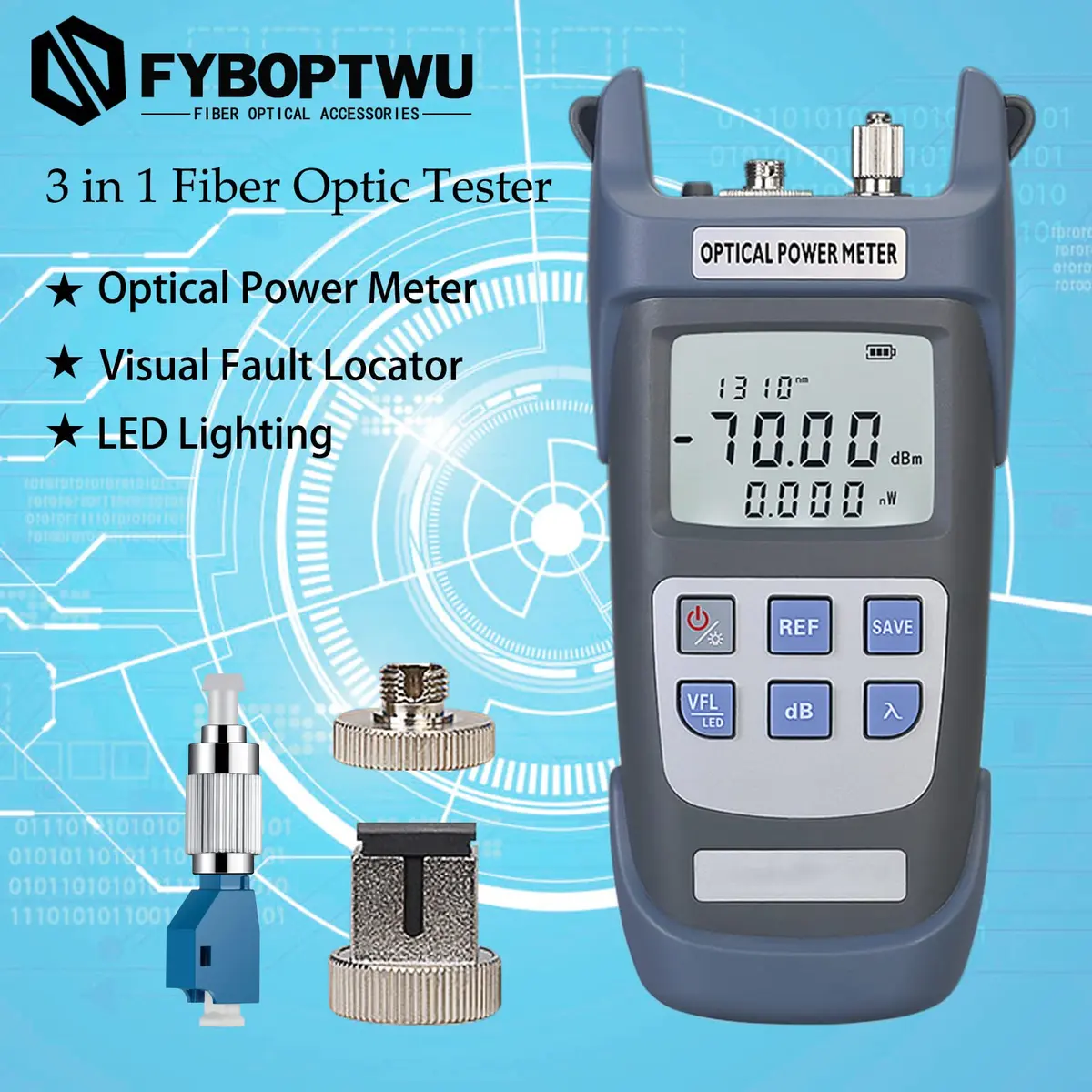 fyboptwu 3-in-1 Fiber Tester OPM+VFL with LED, 2-Pack | Optical Power Meter & Visual Fault Locator - view 2