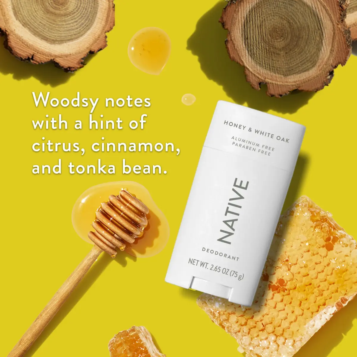Native Honey & White Oak Natural Deodorant Stick 77g (2.65oz) | 72-Hour Odor Control - view 3