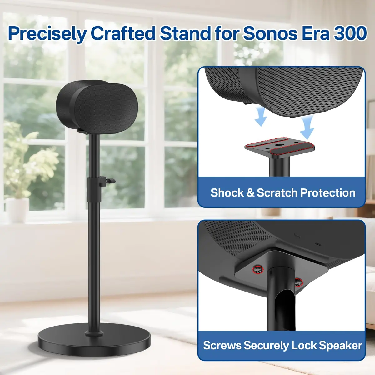 Chunxiao Heavy-Duty Speaker Stand for Sonos Era 300 | Black 1 Pack | 81cm (31.9") to 103cm (40.5") Height Adjustable - view 2