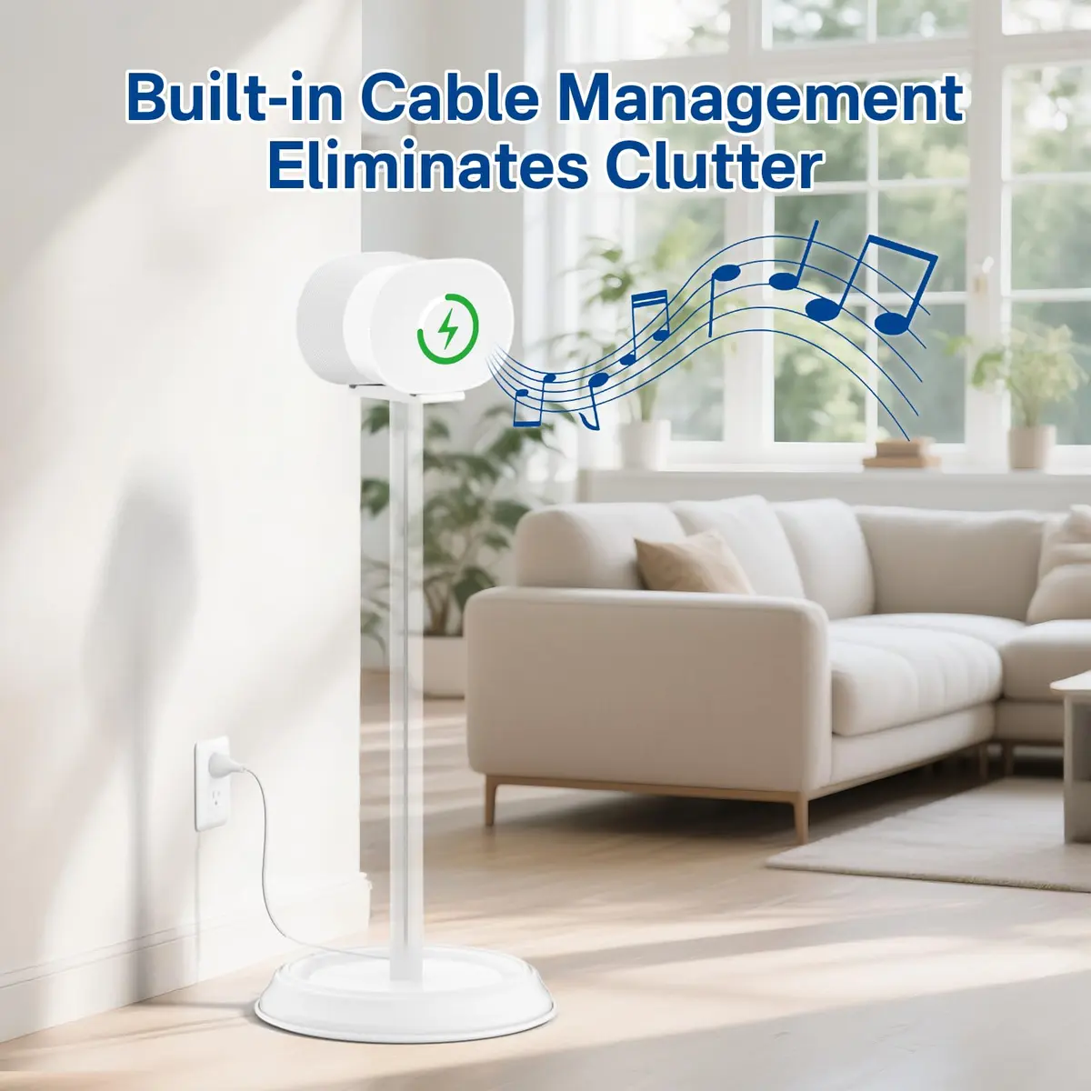 Chunxiao Heavy-Duty Speaker Stand for Sonos Era 300, White | 99.9 cm (39.4 Inches) Floor Speaker Stand with Cable Management - view 4