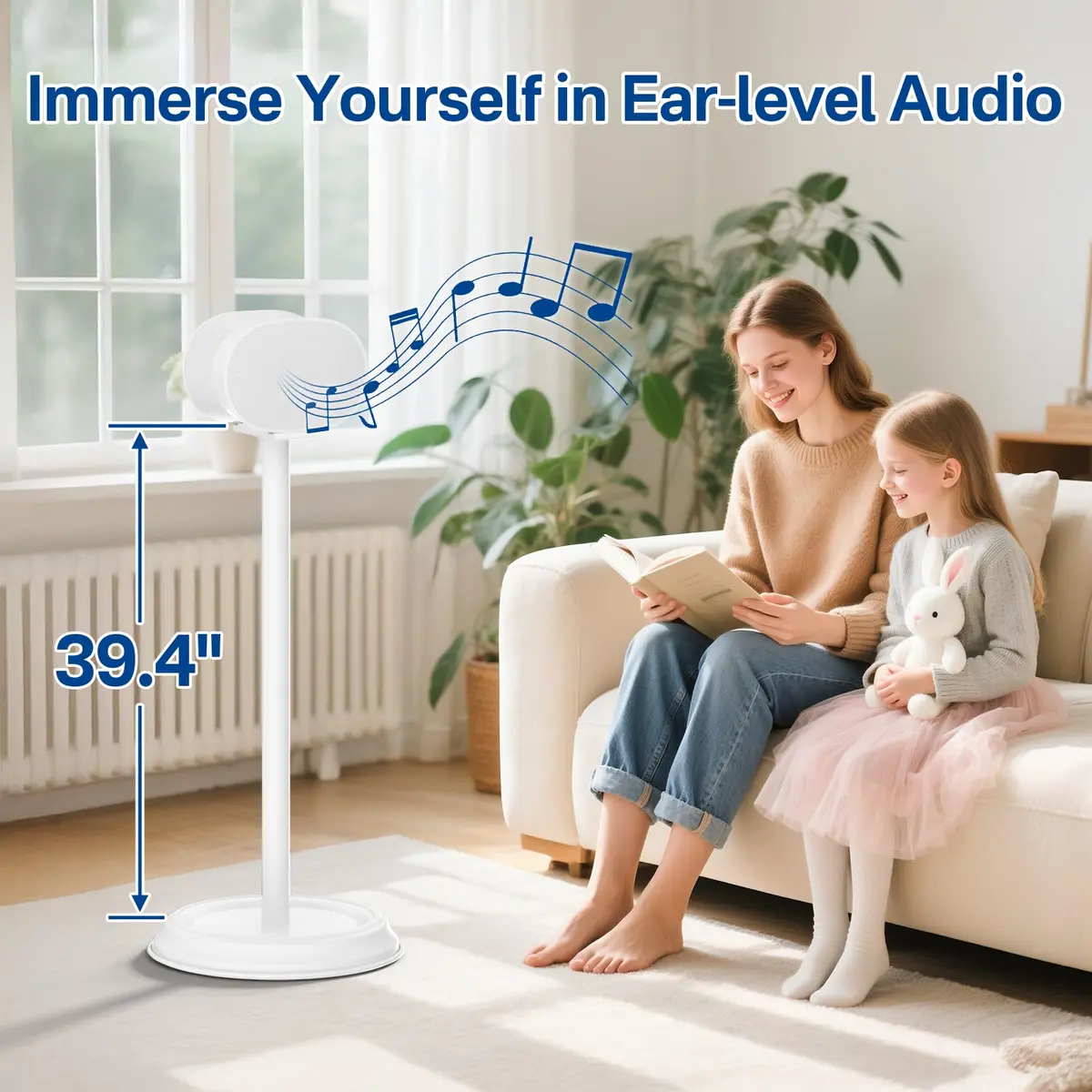 Chunxiao Heavy-Duty Speaker Stand for Sonos Era 300, White | 99.9 cm (39.4 Inches) Floor Speaker Stand with Cable Management - view 6