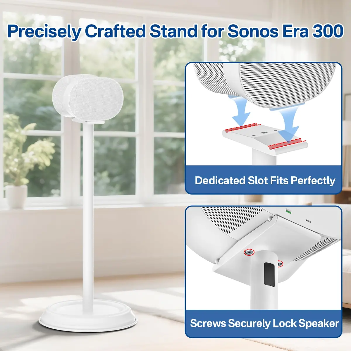 Chunxiao Heavy-Duty Speaker Stand for Sonos Era 300, White | 99.9 cm (39.4 Inches) Floor Speaker Stand with Cable Management - view 2