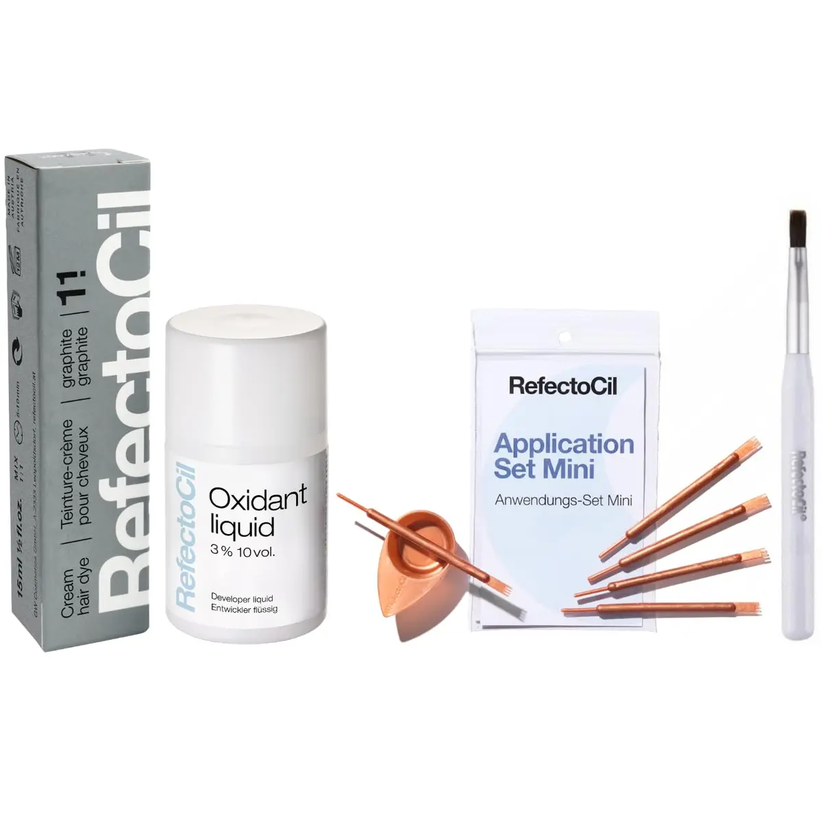 RefectoCil Hair Tinting Kit – Cream Dye + Liquid Developer – Graphite #1.1 | Semi-Permanent Hair Color for Grey & White Hair (1 Fl Oz) - main product image