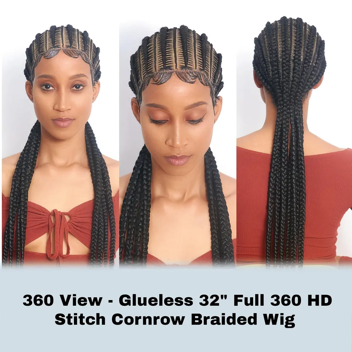 Wow Braids 32" Full 360 HD Lace Front Cornrow Braided Wig for Women | Synthetic Handmade Edgy Style - view 5