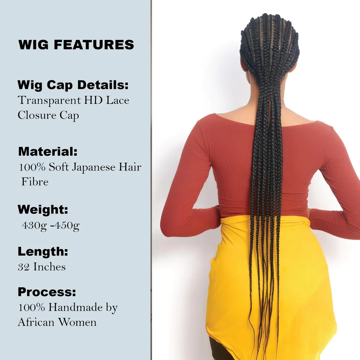Wow Braids 32" Full 360 HD Lace Front Cornrow Braided Wig for Women | Synthetic Handmade Edgy Style - view 4