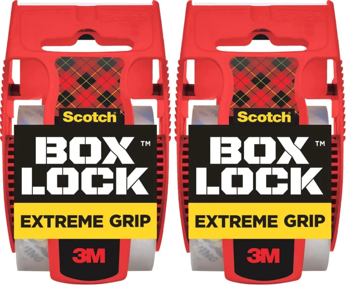 Scotch Box Lock Packaging Tape with Dispenser 1.88 in x 800 in Clear | Extreme Grip, Sticks Instantly to Any Box (Pack of 2) - main product image