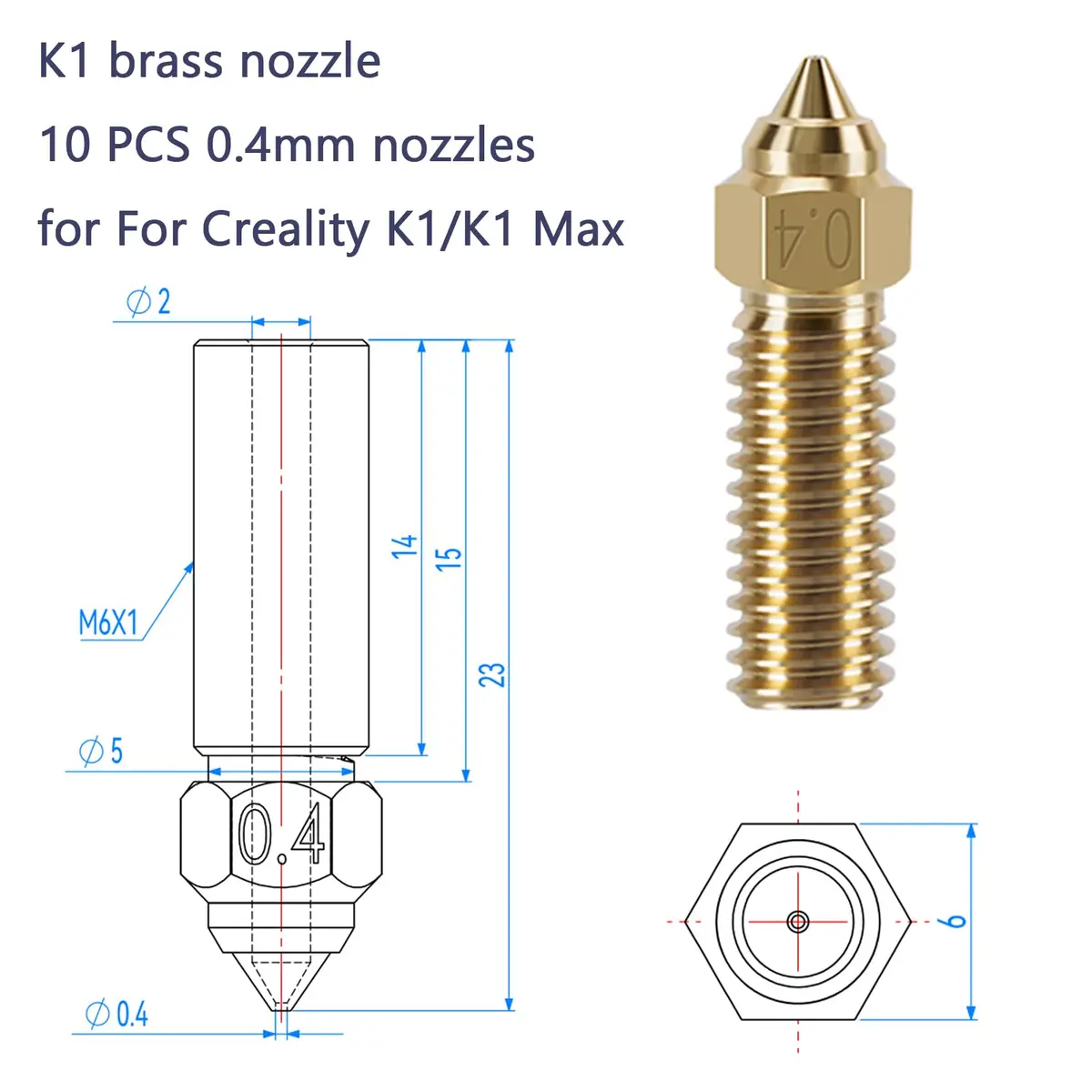 LANKEGU 10PCS Brass Nozzles Kit 0.4mm | High Speed 3D Printer Nozzle for Creality K1, K1 Max, CR-M4 - view 2