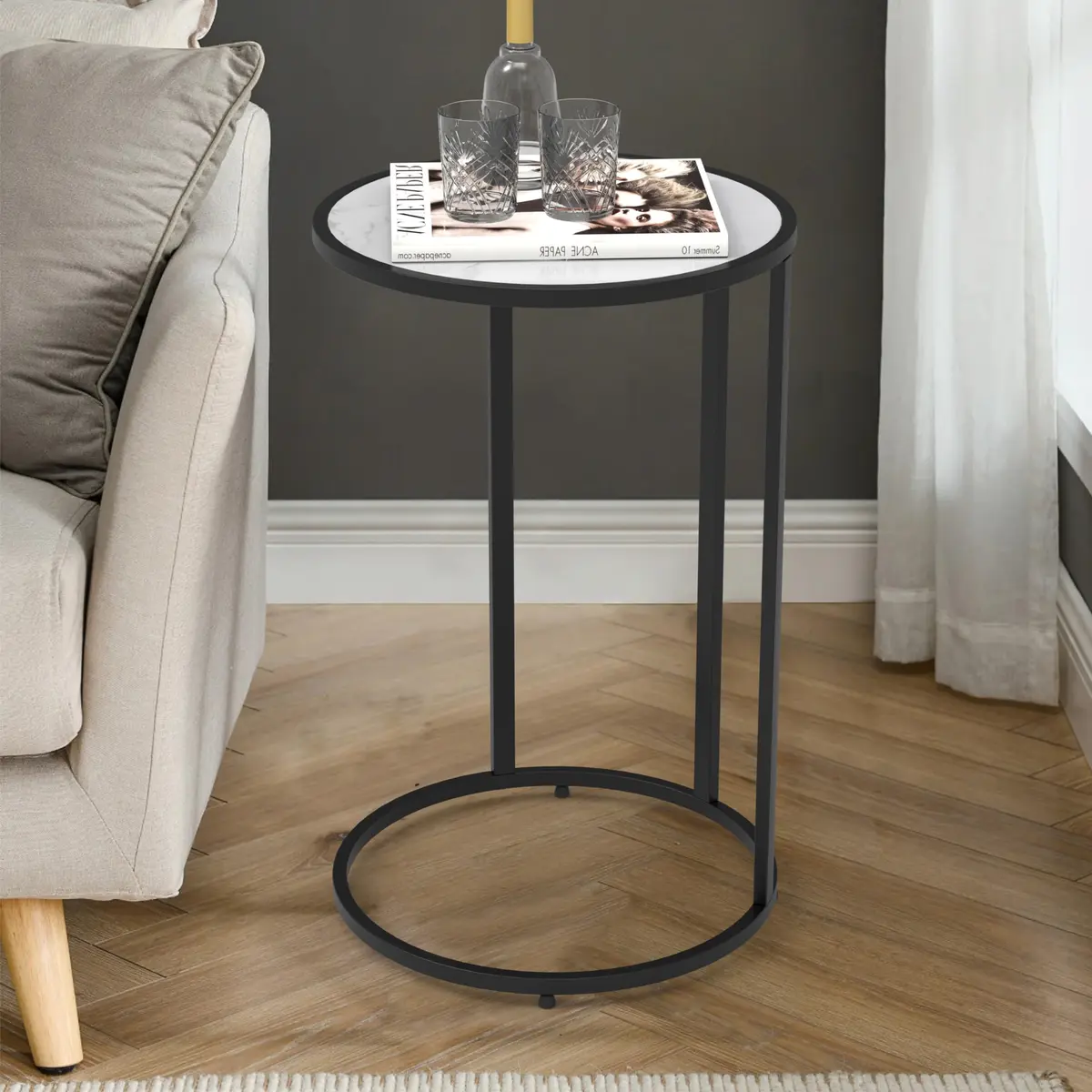 RiteSune C-Shaped Side Table 15.75 x 24.5 inches | Space-Saving Modern End Table - view 7