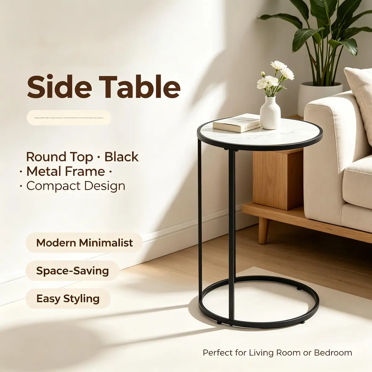 RiteSune C-Shaped Side Table 15.75 x 24.5 inches | Space-Saving Modern End Table - view 3