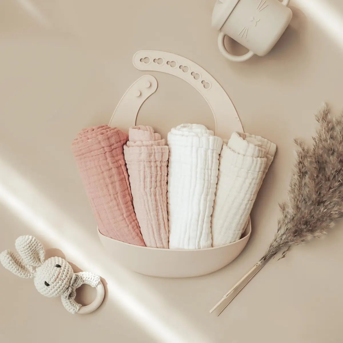 Konssy 7 Pack Muslin Baby Washcloths 28cm x 28cm (11"x11") | Soft Cotton Baby Bath Towels for Newborns - view 2