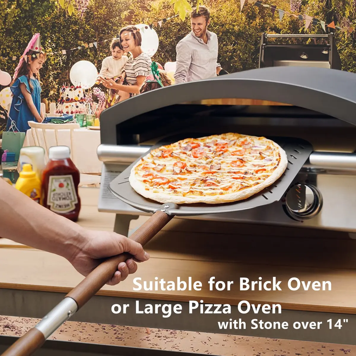 Q Pizza Perforated Pizza Peel 14" x 42" with Detachable Wood Handle & Rolling Pin Function | Lightweight Aluminum, Non-Stick, Oven-Safe - view 5