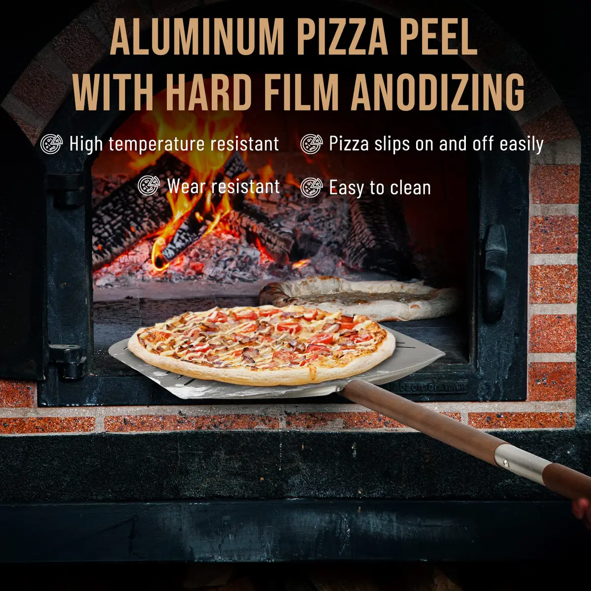 Q Pizza Perforated Pizza Peel 14" x 42" with Detachable Wood Handle & Rolling Pin Function | Lightweight Aluminum, Non-Stick, Oven-Safe - view 6