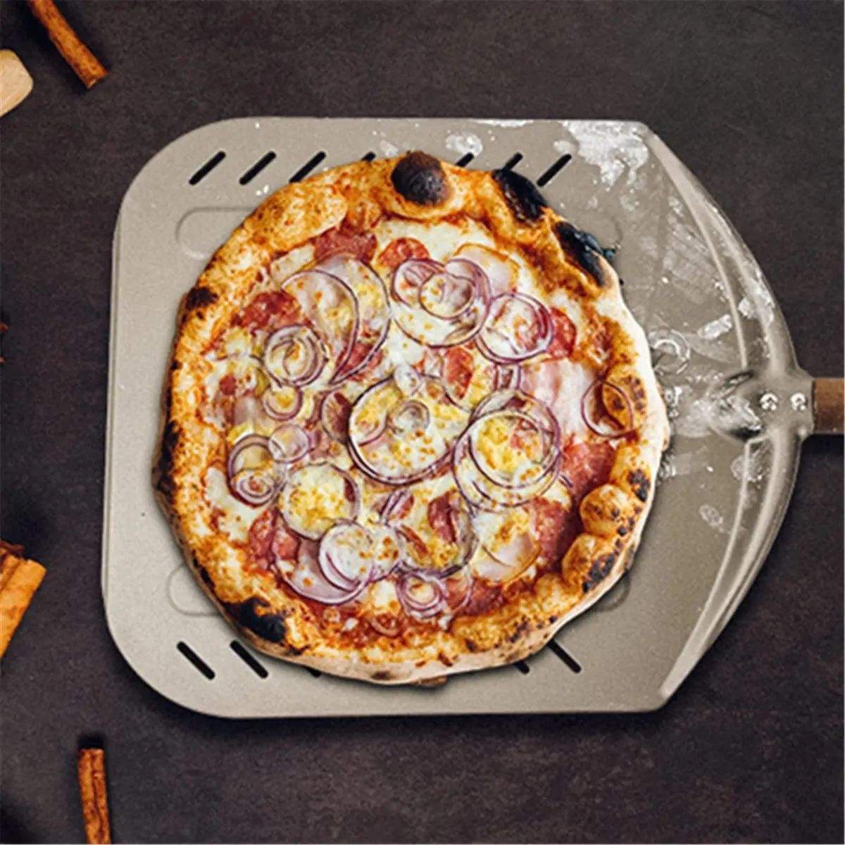 Q Pizza Perforated Pizza Peel 14" x 42" with Detachable Wood Handle & Rolling Pin Function | Lightweight Aluminum, Non-Stick, Oven-Safe - view 9
