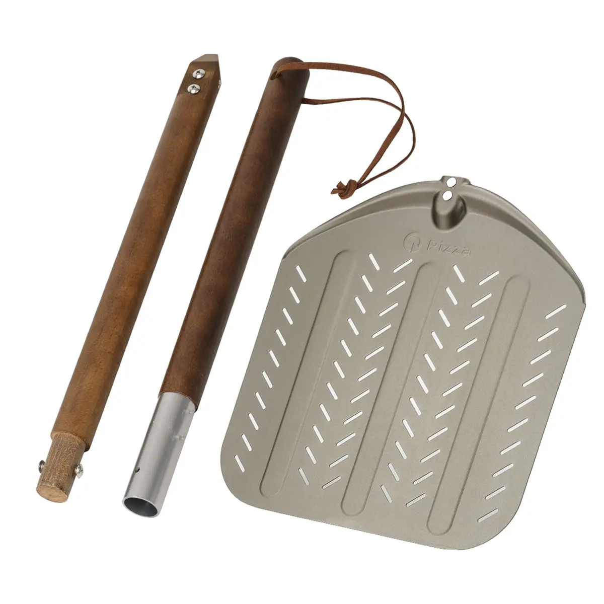 Q Pizza Perforated Pizza Peel 14" x 42" with Detachable Wood Handle & Rolling Pin Function | Lightweight Aluminum, Non-Stick, Oven-Safe - view 2