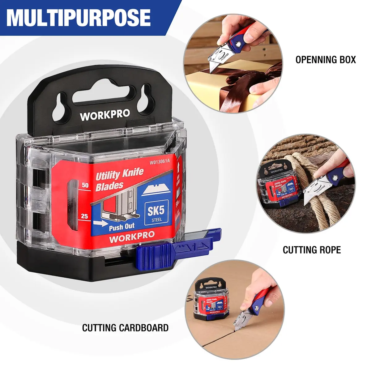 WORKPRO Utility Knife Blades 50 Pack with Dispenser | SK5 Steel Replacement Blades for DIY & Professional Use - view 5