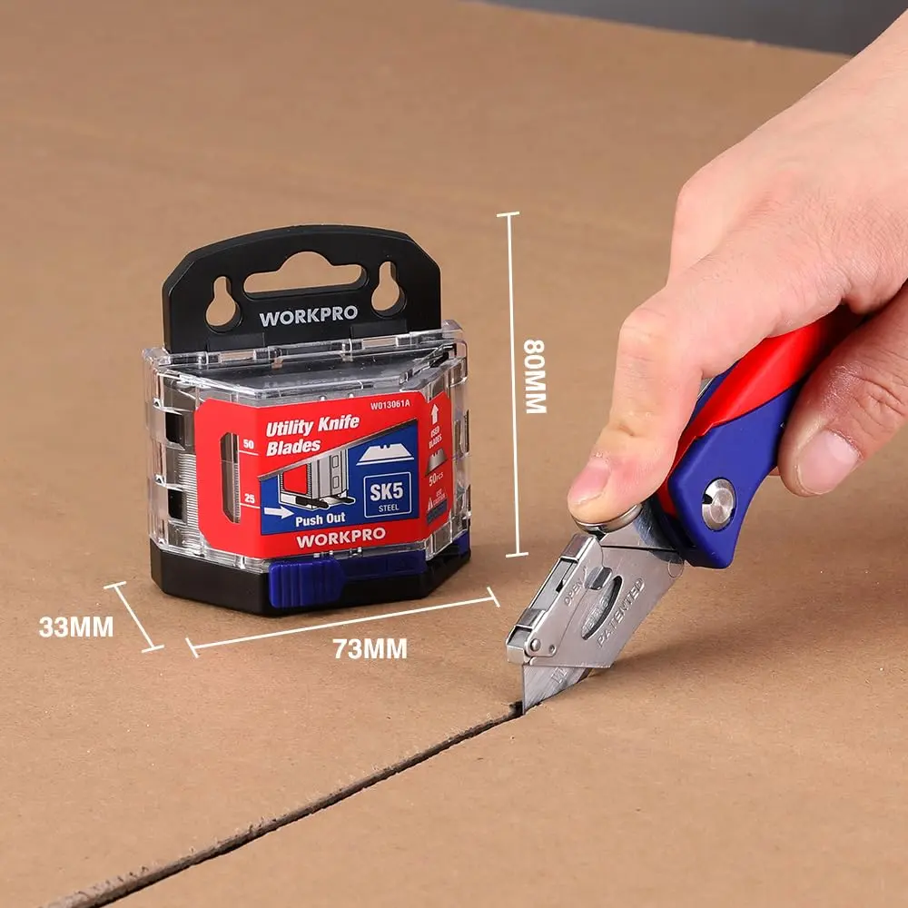 WORKPRO Utility Knife Blades 50 Pack with Dispenser | SK5 Steel Replacement Blades for DIY & Professional Use - view 6