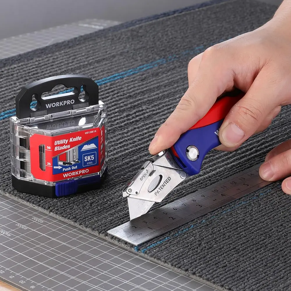 WORKPRO Utility Knife Blades 50 Pack with Dispenser | SK5 Steel Replacement Blades for DIY & Professional Use - view 7