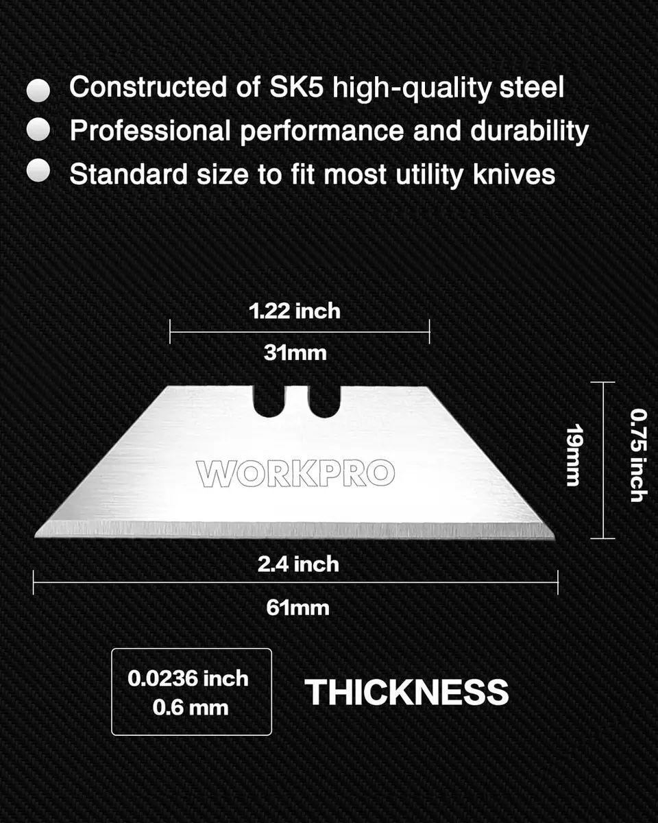 WORKPRO Utility Knife Blades 50 Pack with Dispenser | SK5 Steel Replacement Blades for DIY & Professional Use - view 2